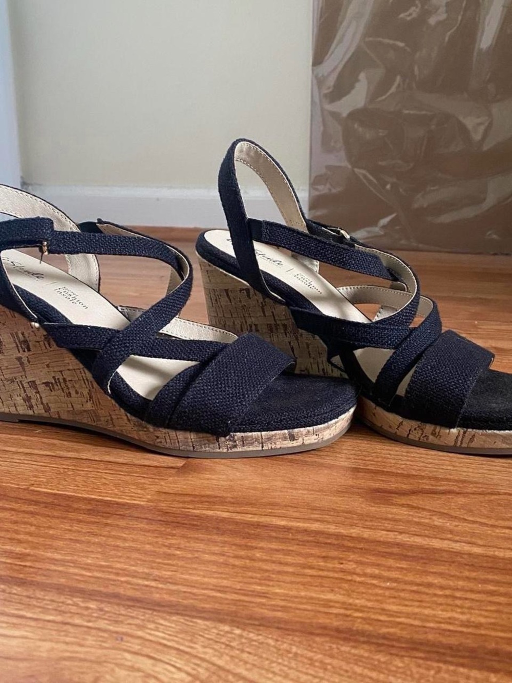 Black Cork Wedge Sandals - Women